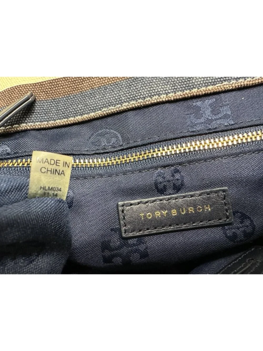 Tory Burch Kerrington Striped Canvas Backpack Leather Trim Preppy Travel